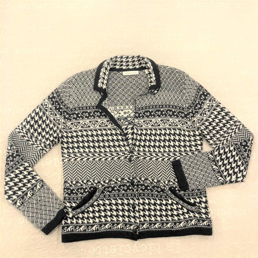 COLD WATER CREEK Black White Nordic Wool button Sweater